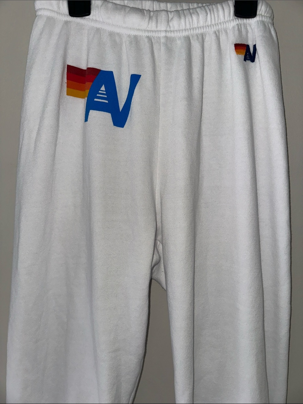 EUC! Aviator Nation White Sweatpants w/ Multicolor Logo - Picture 3 of 6